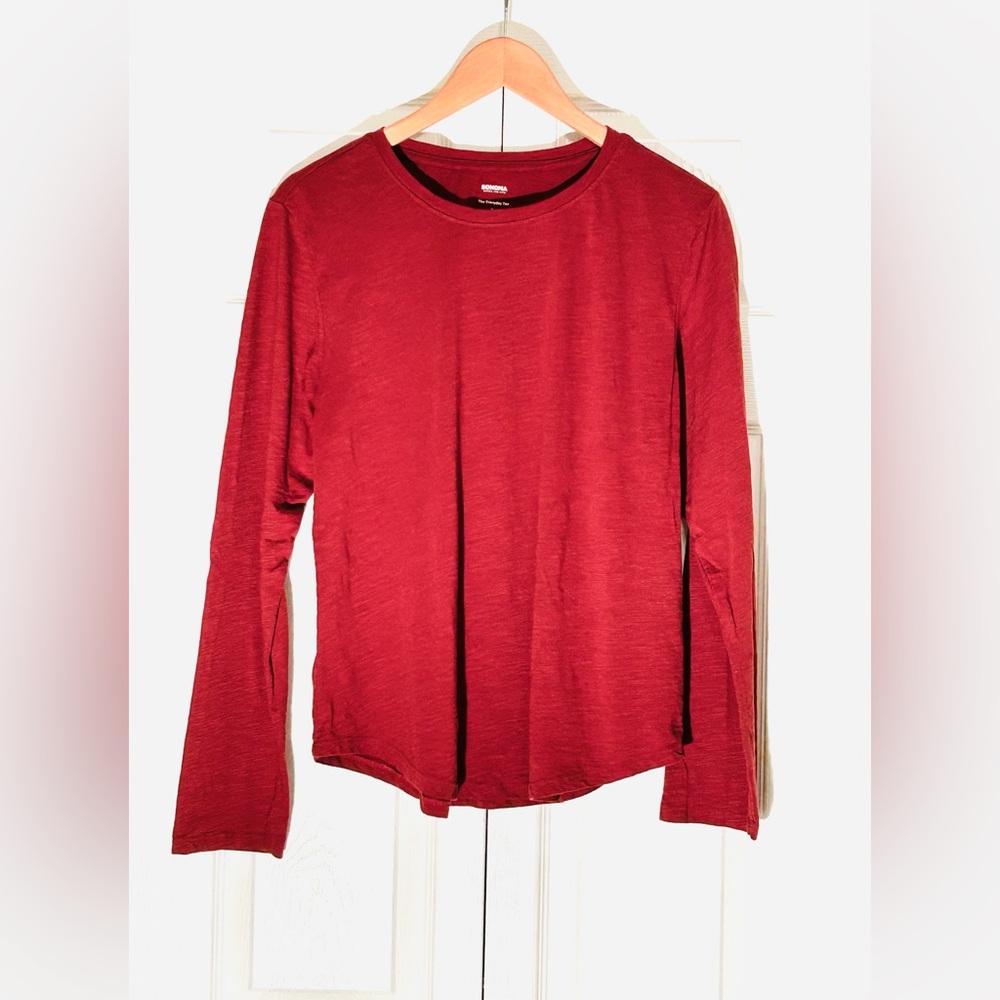 Sonoma Set of 2 Dark Red and Green Everyday Long Sleeve Tees - Picture 2 of 9